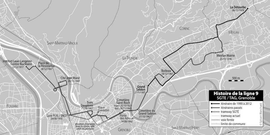 évolutions de la ligne 9 de 1900 à 2012